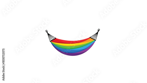 A colorful hammock with rainbow stripes, suspended against a clean white background, symbolizing relaxation and summer joy