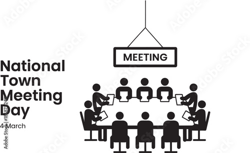 people sitting around a meeting table with a meeting sign