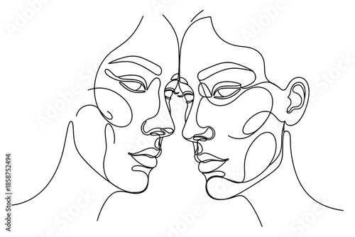 vector illustration of a couple,
Modern Couple One Line Drawing – Abstract Face Line Art