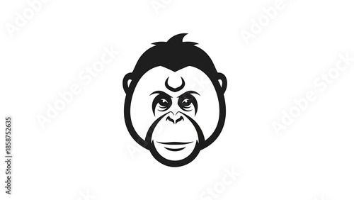 Cartoonish black and white illustration of an orangutan's head with a friendly expression, vector art
