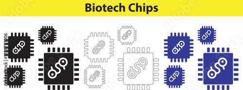 Biotech microchip circuit board components and icons