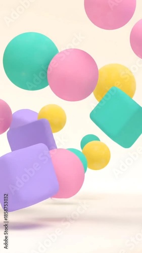 Playful 3D background with floating pastel abstract spheres