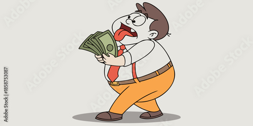 Greedy Businessman Holding Cash Money Cartoon Vector Illustration