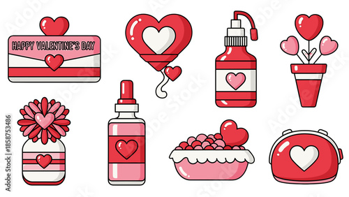 A collection of Valentine's Day themed items on a black background