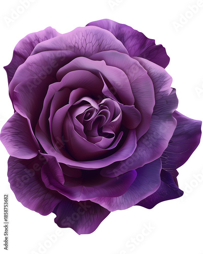 Purple rose with rich saturated petals and smooth gradients, premium floral aesthetic, isolated on white background. 
