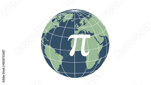 A globe with the mathematical symbol for pi on a black background