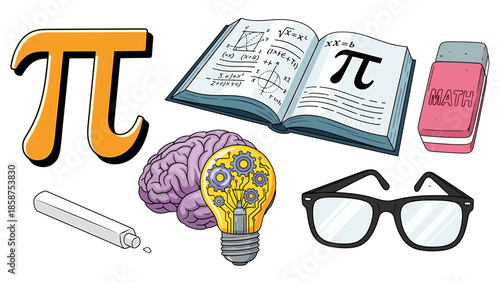A creative illustration of mathematical and intellectual concepts on a black background