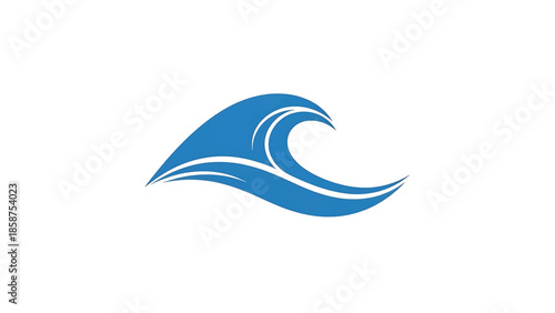 A vector graphic illustration of a blue ocean wave, clean and flowing design on white background