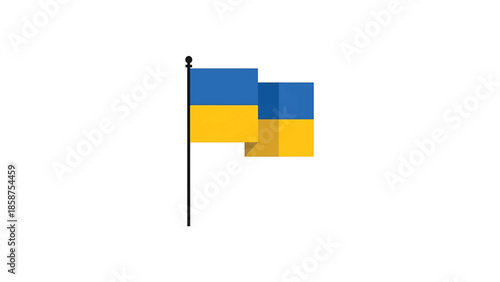 A simple graphic illustration of a blue and yellow flag on a black pole, against a white background
