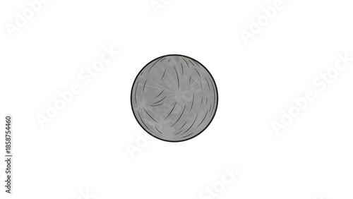 A simple, flat, stylized illustration of a grey, textured celestial body or sphere on a white background