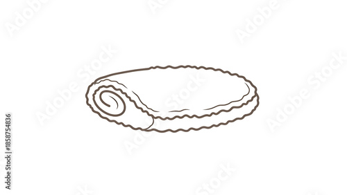 A hand-drawn, brown outline of a rolled towel or blanket with wavy edges on a plain white background