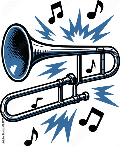 Trombone Brass Music Notes Jazz Vector Art Design