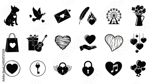 Collection of Romantic and Love-themed Icons for Design