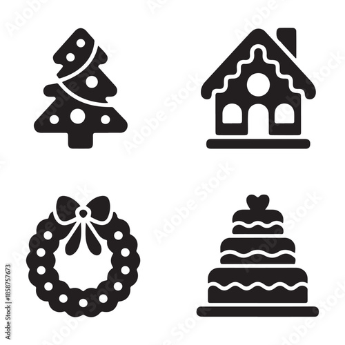 Gingerbread house Christmas sweet bakery silhouette vector icon design