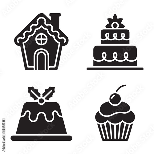Cupcake with cherry festive sweet dessert silhouette vector icon