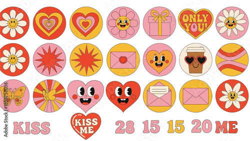Retro Valentine's Day Clip Art with Hearts, Flowers, and Fun Graphics