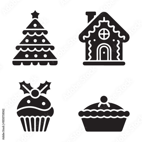 Gingerbread cottage Christmas holiday bakery silhouette vector illustration