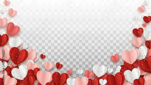 Charming heart confetti scattered across a transparent background, perfect for romantic or festive designs
