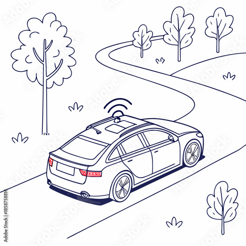 Modern car navigating winding road