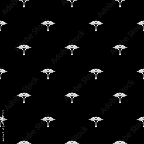 Caduceus Medical seamless pattern isolated on black background