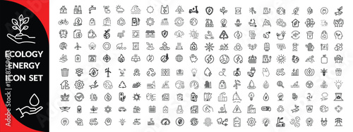 Ecology energy icon set. Containing renewable energy, ecology, green electricity, and more. Editable stroke. Ecology Big Icon Set.