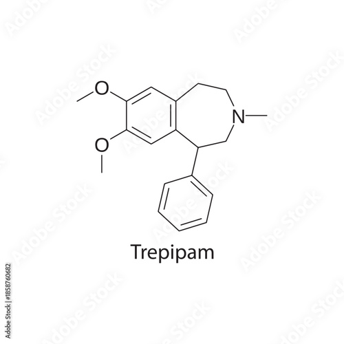 Trepipam molecule chemical structure – anxiolytic benzodiazepine-related CNS drug used for anxiety disorders, skeletal chemical formula