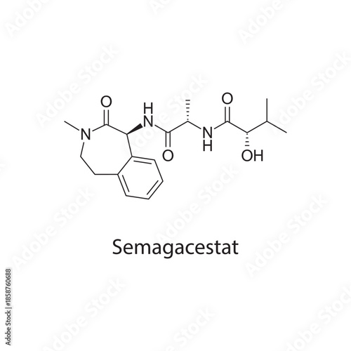 Semagacestat molecule chemical structure – gamma-secretase inhibitor drug investigated for Alzheimer disease, pharmaceutical research compound