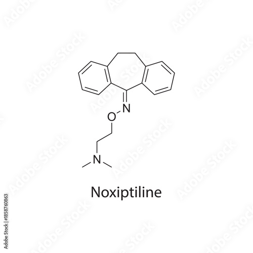 Noxiptiline molecule chemical structure – tricyclic antidepressant drug used for depressive disorders, skeletal formula on white background