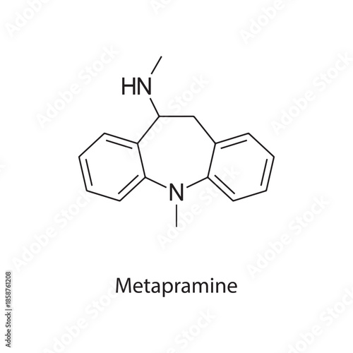Metapramine molecule chemical structure – tricyclic antidepressant drug for depressive disorders, skeletal chemical formula