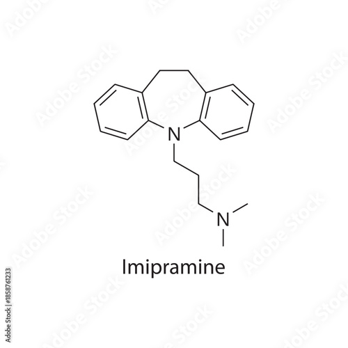 Imipramine molecule chemical structure – tricyclic antidepressant drug used for depression and anxiety disorders, skeletal formula