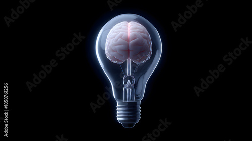 Illumination of Thought: A conceptual representation of the human brain enclosed within a glowing lightbulb, symbolizing the genesis of ideas and the power of knowledge and insight.