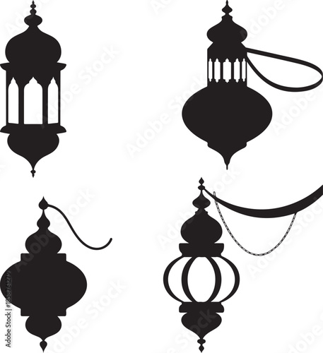 vector set of islamic hanging lamps