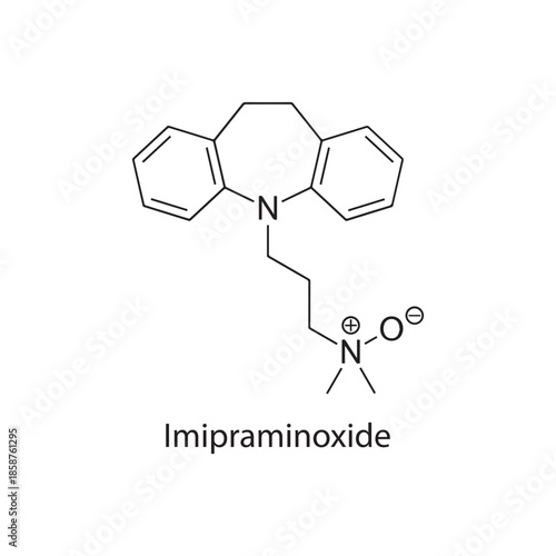 Imipraminoxide molecule chemical structure – tricyclic antidepressant metabolite used in psychiatric research, skeletal formula illustration