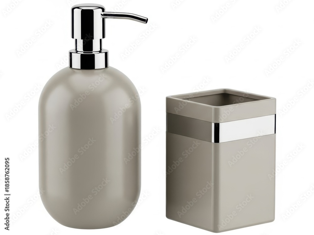 Obraz premium Modern bathroom accessory set isolated on white background
