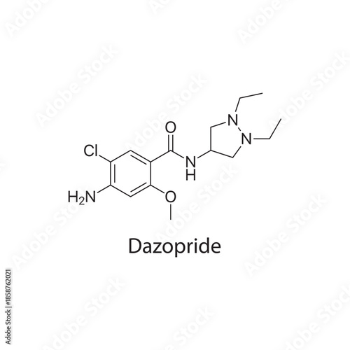 Dazopride molecule chemical structure – serotonin receptor agonist used in gastrointestinal research, skeletal formula on white background