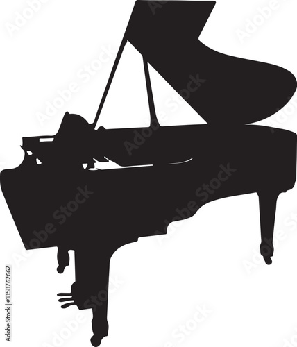 Black Silhouette of a Person Playing a Grand Piano also transparent background musician