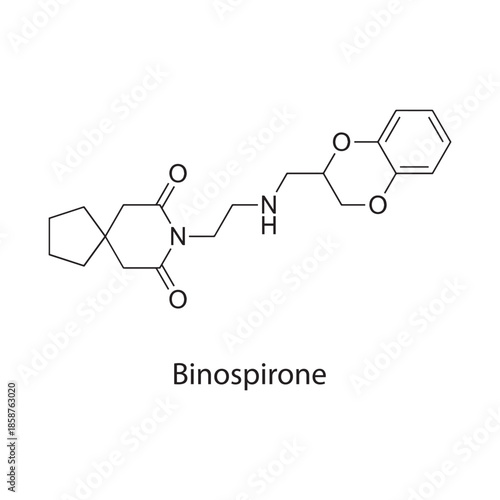 Binospirone molecule chemical structure – azapirone anxiolytic serotonin receptor drug, psychiatric compound used in research, skeletal chemical formula