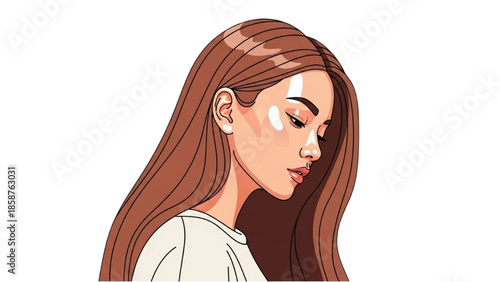 Illustration of a young woman crying with tears on her face, viewed from the side