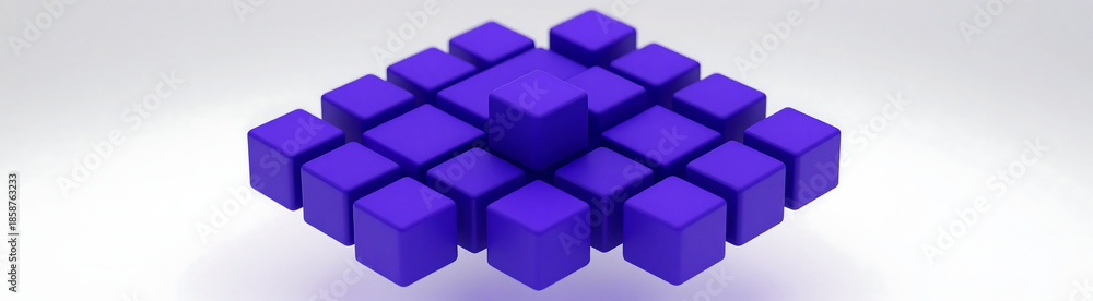 Obraz premium deep hue dominates vibrant interlocking cube pattern render set neutral white background subtle gradient