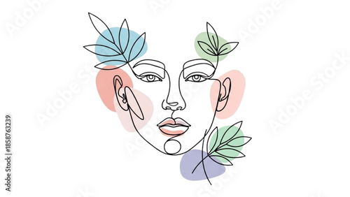 Illustration of a woman's face with leaves surrounding her, symbolizing harmony and nature