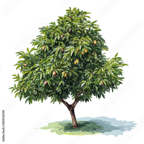 Black Walnut Tree illustrated in isometric watercolor style, isolated on white.