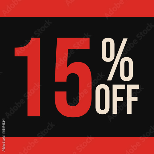 15 percent off black friday, with black background and red strips on top and bottom