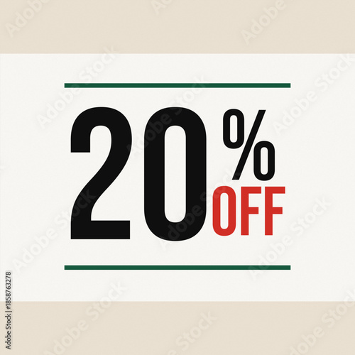 20 percent off with beige strips on top and bottom with white background