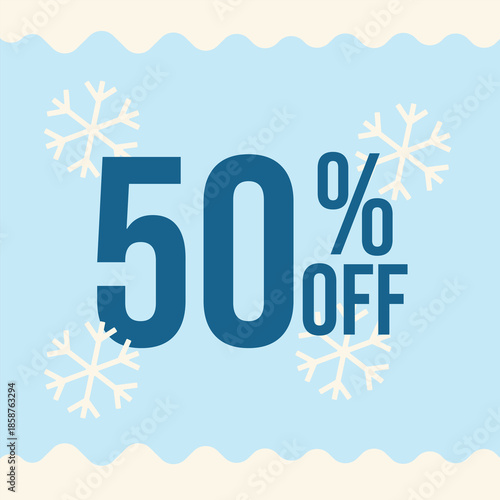 50 percent off winter sale with blue background