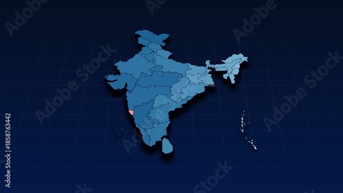 Goa Location Indian Map Animation shown on a detailed map animation