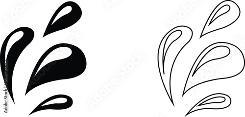 Water drops icons set collection with droplet splash symbols in flat and line style, liquid rain fluid illustration group for weather nature hygiene UI design and clean graphic elements