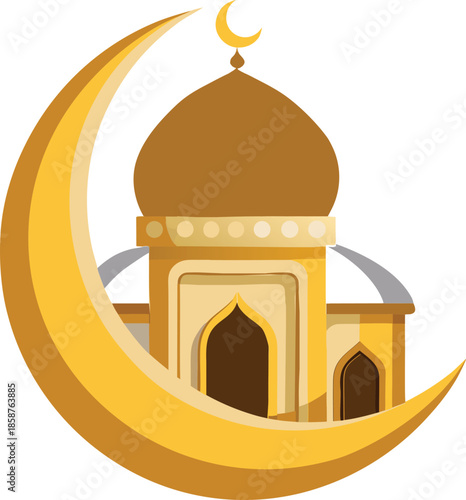 vector illustration of half moon mosque art