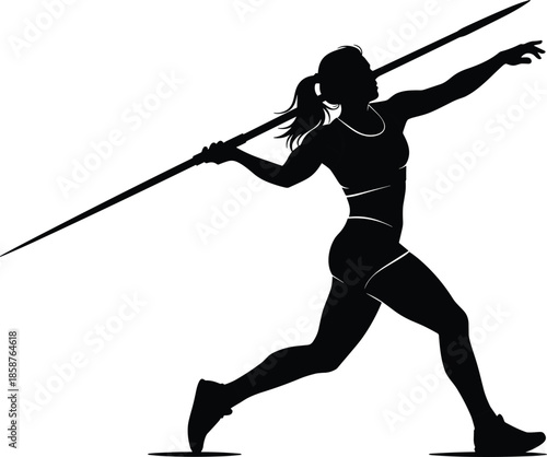 Female javelin throw athlete silhouette demonstrating strength, power, and athletic performance in track and field sports competition concept