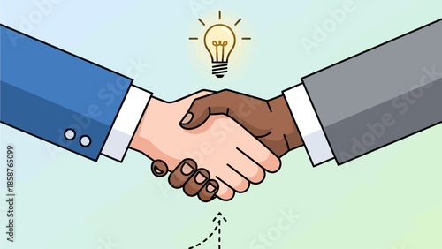 Diverse Professionals Shaking Hands with Bright Idea Emerging