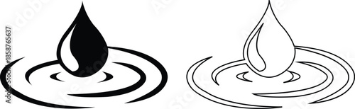 Water drops icons set collection with droplet splash symbols in flat and line style, liquid rain fluid illustration group for weather nature hygiene UI design and clean graphic elements